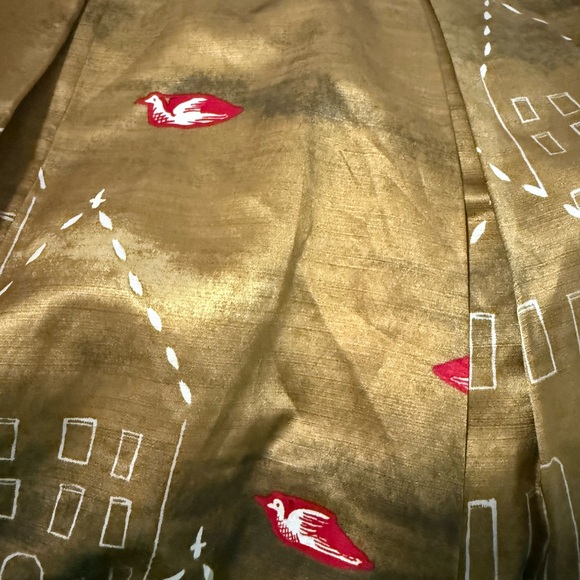 Mauve Olive Green Embroidered A-Line Midi Skirt with Red Trim - Picture 7 of 8